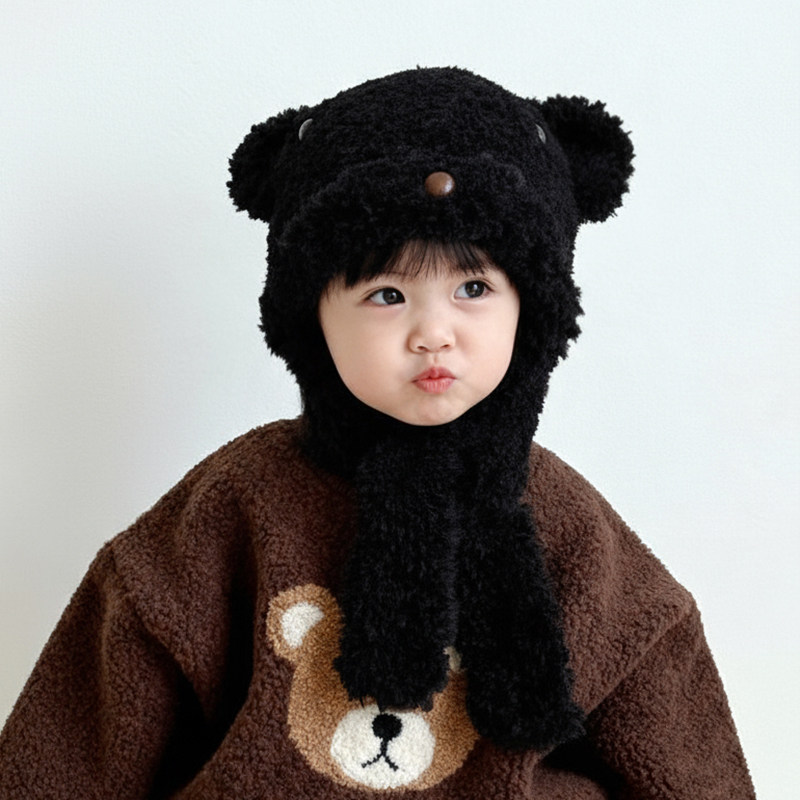 儿童帽子毛绒帽秋冬季男童女童针织毛线保暖可爱小熊护耳帽套头帽,童装/婴儿装/亲子装,帽子,淘宝优惠券,粉丝福利购,淘宝优惠卷