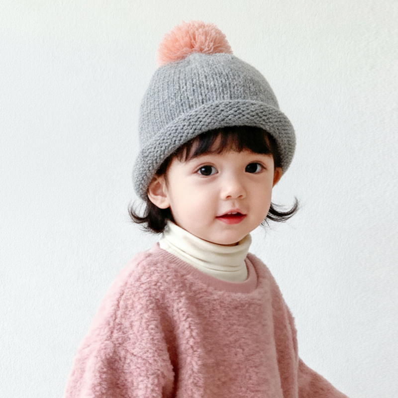 儿童毛线帽秋冬季宝宝帽子男童女童针织帽可爱毛球护耳帽保暖套头