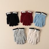 儿童手套秋冬季 男童女童保暖针织毛线宝宝五指分指手套长小孩纯色
