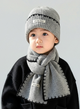 儿童帽子围巾两件套秋冬季男童女童针织毛线帽护耳套头保暖帽防风