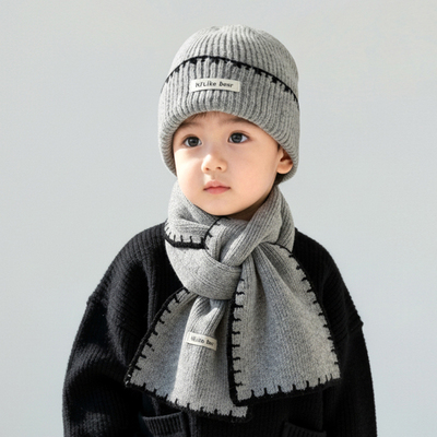 儿童秋冬季针织毛线帽围巾两件套