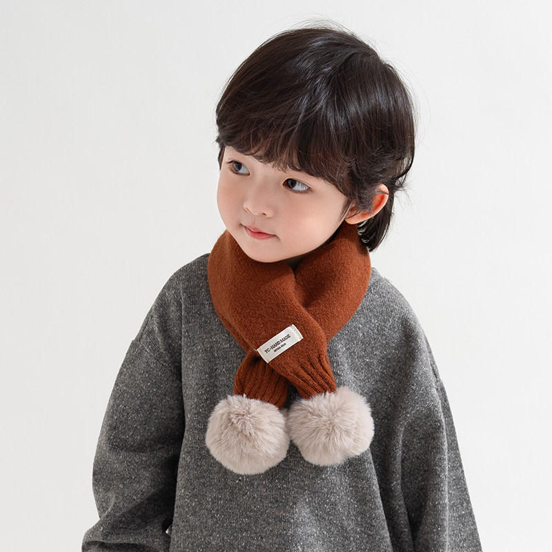 儿童围巾男童女童秋冬季针织毛线围脖保暖毛球宝宝洋气交叉护脖套,童装/婴儿装/亲子装,围巾,淘宝优惠券,粉丝福利购,淘宝优惠卷