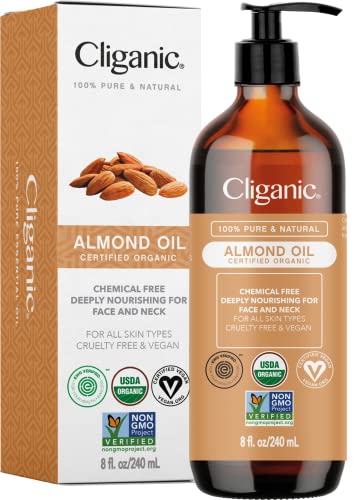 Cliganic Organic Sweet Almond Oil 100% Pure(8oz)- for Ski