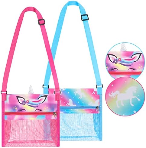 Rainbow Unicorn Shell Bag- 2 Packs 9” x 10” Beach Mesh Ba