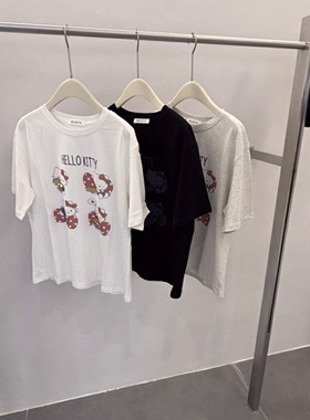 自留韩国东大门订单纯棉磨毛可爱hellokitty短袖宽松T恤女25春款