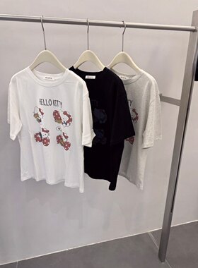 自留韩国东大门订单纯棉磨毛可爱hellokitty短袖宽松T恤女25春款