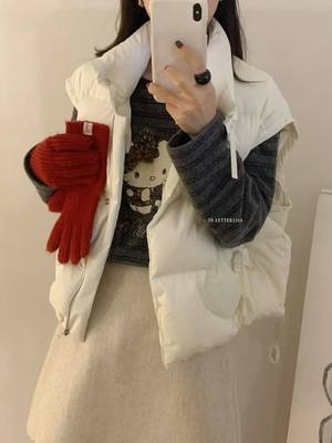 韩系冬新款女设计师款蝴蝶结设计显瘦宽松大版羽绒服马甲背心外套