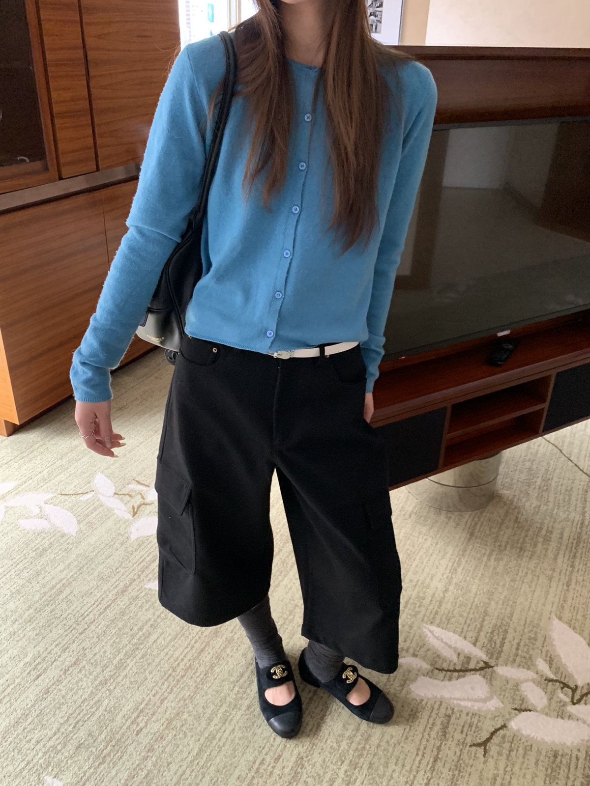 韩国单修身显瘦百搭圆领纯色长袖针织开衫纯羊毛毛衣外套女休闲