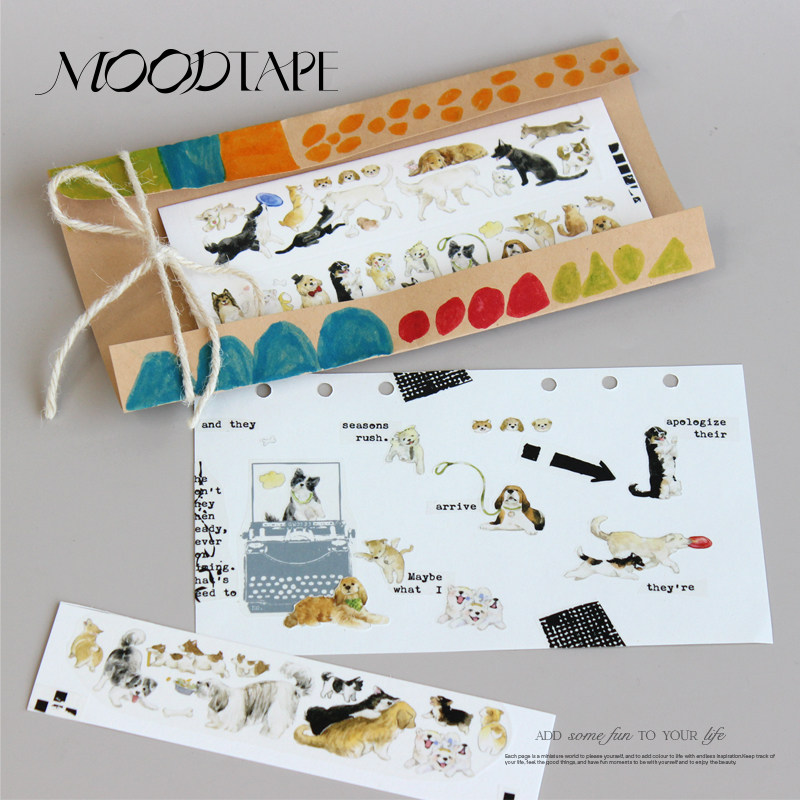 moodtape.布丁小汪原创动物小狗手帐胶带咕卡贴纸pet和纸胶带分装