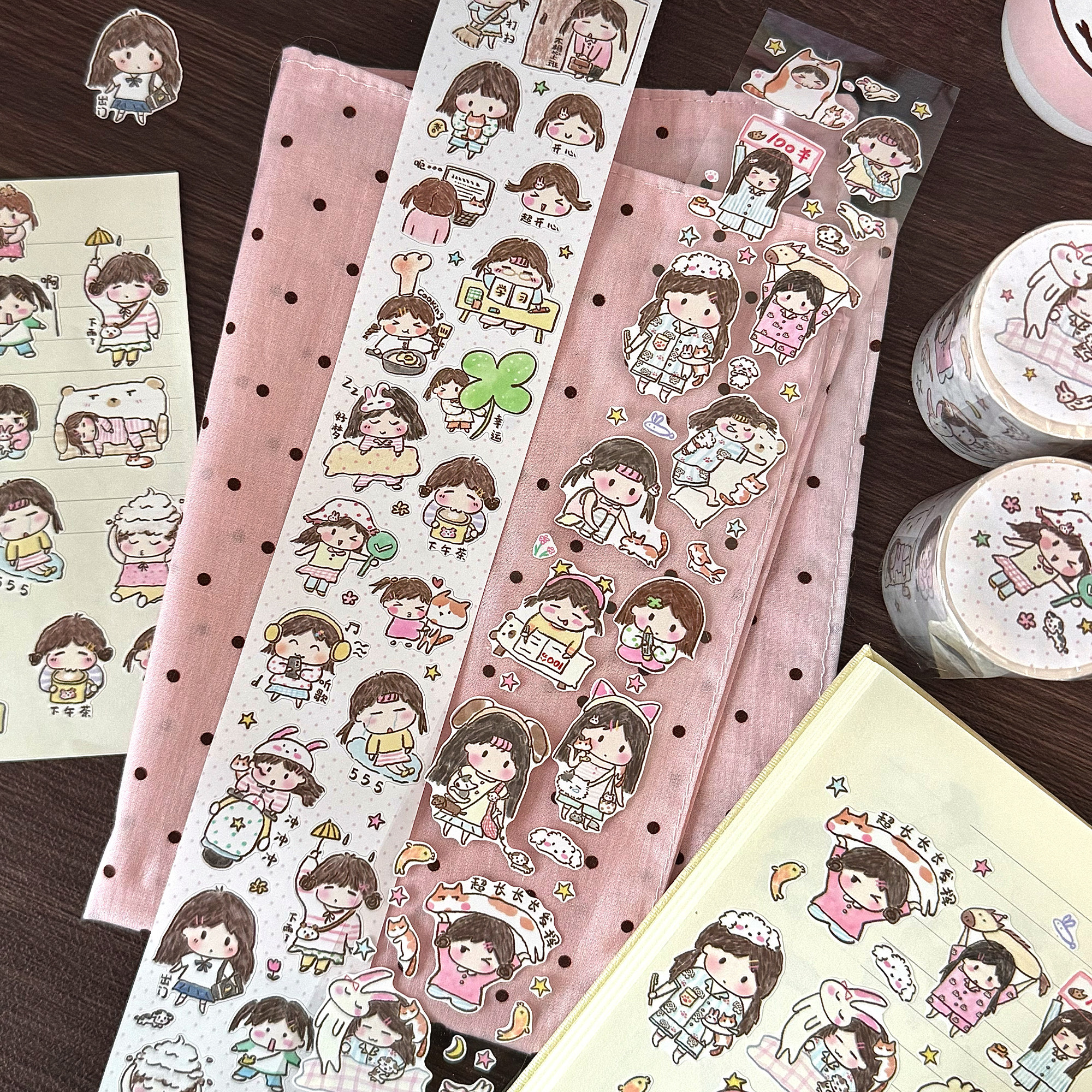 三心文创原创贴纸卷可爱小女孩日常系列可爱元素手帐素材胶带分装