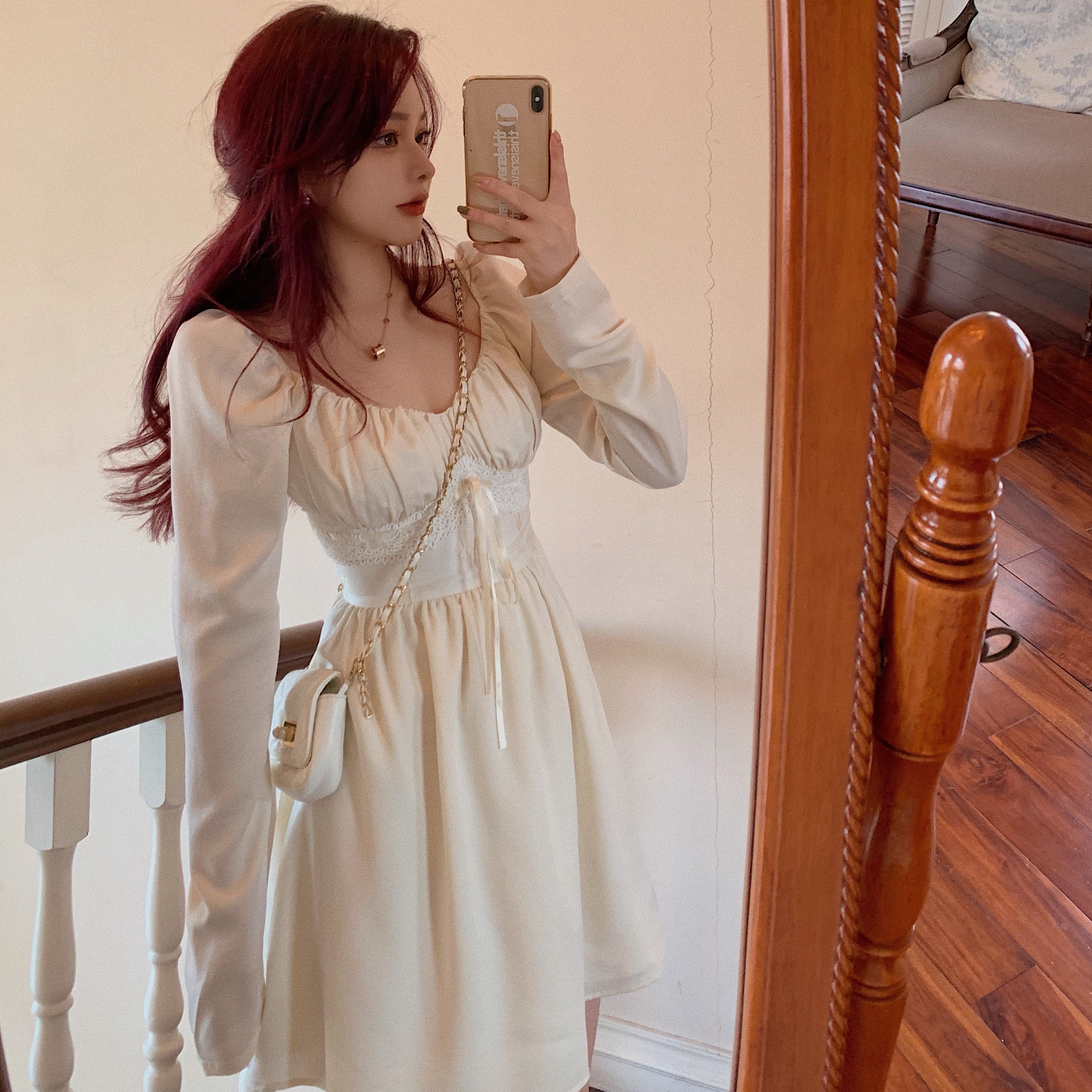 Real price strap drawstring hollow out dress