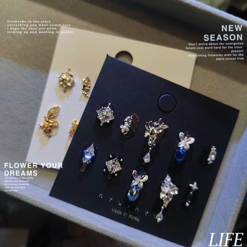 XMT新中式蝴蝶花园亮银美甲饰品