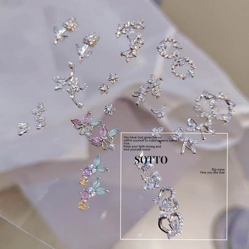 莫奈花园真金蝴蝶美甲饰品小锆石