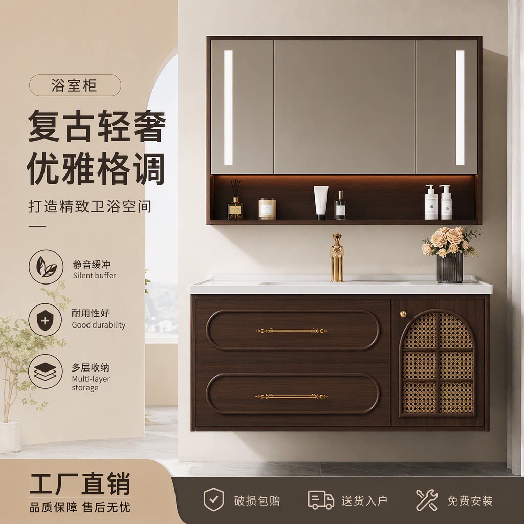 中古风法式复古浴室柜陶瓷一体图片
