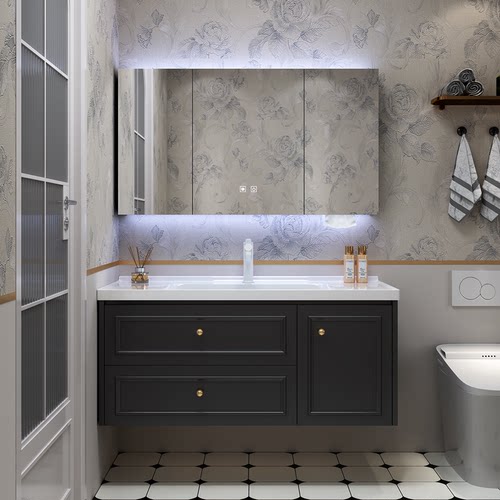 新款陶瓷一体盆浴室柜包安装