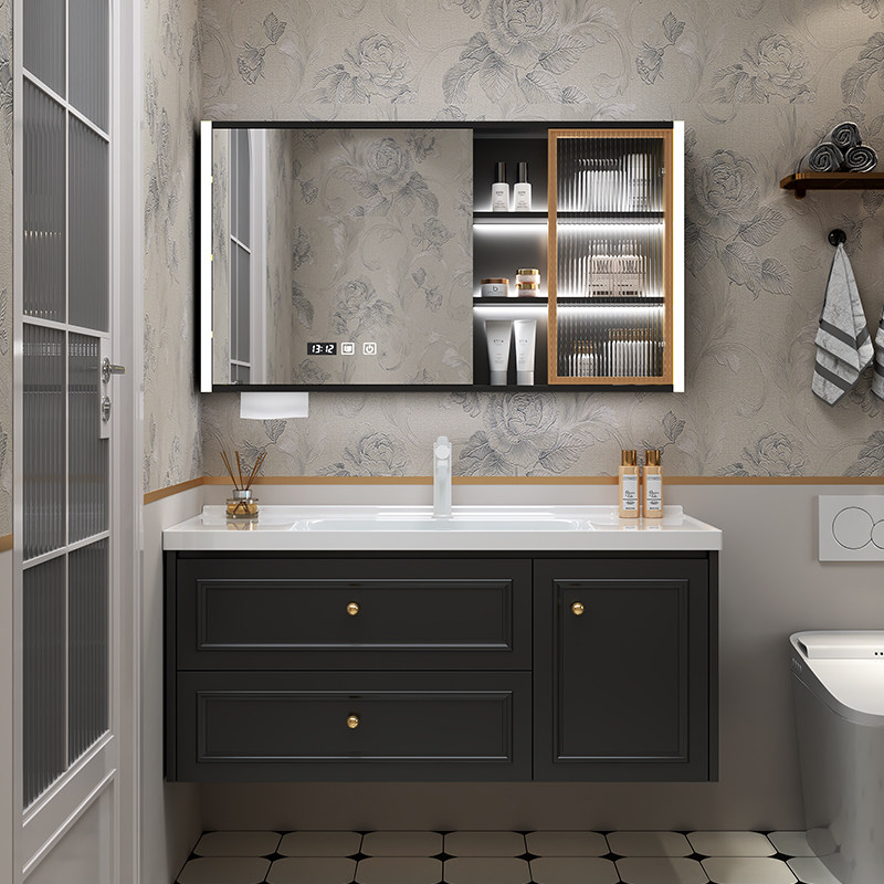 陶瓷一体盆浴室柜组合洗脸手台盆池卫生间洗漱台智能简约现代轻奢