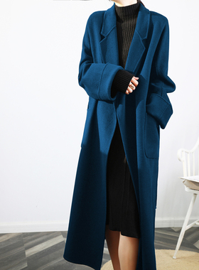 之和大衣高级感蓝色加厚慵懒风睡袍双面羊绒羊毛呢大衣女毛呢外套
