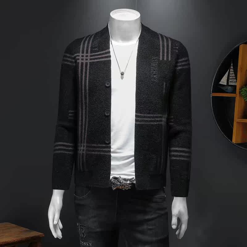 假模 2021秋冬新款男士开衫高品质提花刺绣天鹅绒小外套 X002P115图片