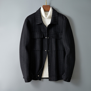 2023秋冬款双面毛呢男士工装夹克条纹外套羊毛大衣Y857 P315控558图片
