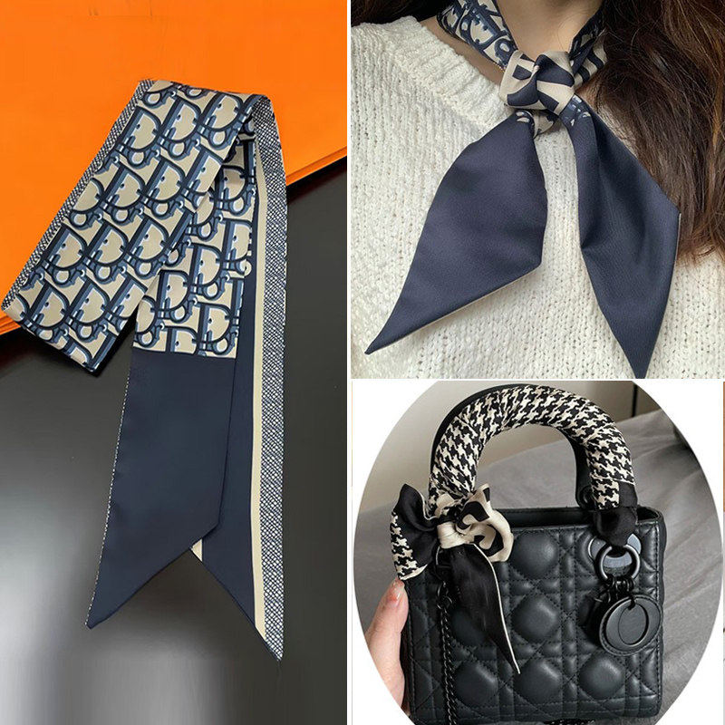 千鸟格丝巾绑包手柄英文字母丝带脖子配饰搭配衬衫法式发带春秋款