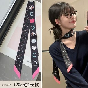 发带女2025新款丝巾加长款C字母长条丝巾腰带双层缠包包手柄绑带