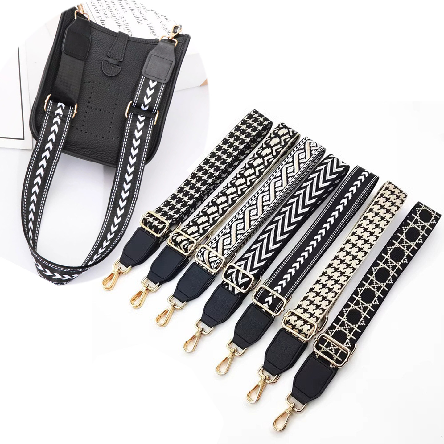 黑色包带配件包包斜挎肩带单买箭头花纹提花帆布织带伊芙琳包带,服饰配件/皮带/帽子/围巾,包带,淘宝优惠券,粉丝福利购,淘宝优惠卷