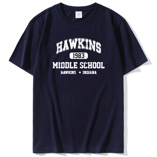 复古 霍金斯中学校服tee美式 美剧怪奇物语周边短袖 T恤纯棉衣服