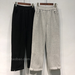 2023冬装纯色松紧腰宽松韩范裤脚开叉宝宝绒加绒阔腿裤直筒卫裤女