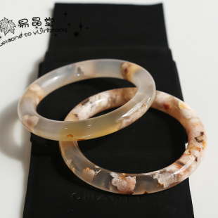 天然樱花玛瑙圆镯冰透冰种飘花海洋玉髓正圈镯子水晶女饰一物一图