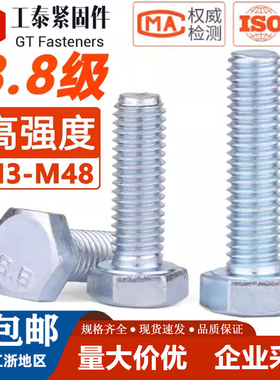 国标8.8级镀锌外六角螺丝GB5783高强度螺栓M3M4M8M10M12M16M20M48