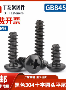 304不锈钢黑色自攻螺丝平尾GB845-F十字盘头电路板电子螺钉M1-M3
