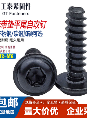 碳钢PWB黑色盘头平尾梅花带垫自攻螺丝F型内六花汽车螺钉M2M3M4M5