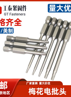 梅花六角披头电批头磁性风批嘴6.35mm电起子气动风批头T5T6T8-T40