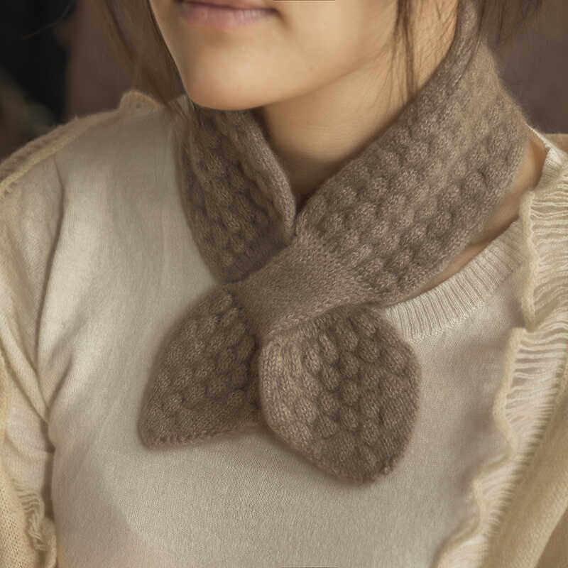 男女同款纯山羊绒小围巾领结菠萝针重工加厚羊绒针织小围脖护脖套