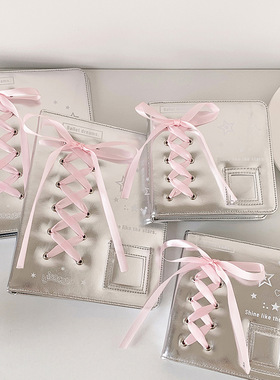 Ballet银色皮质PU活页相册芭蕾丝带追星小卡收纳册三寸拍立得卡册