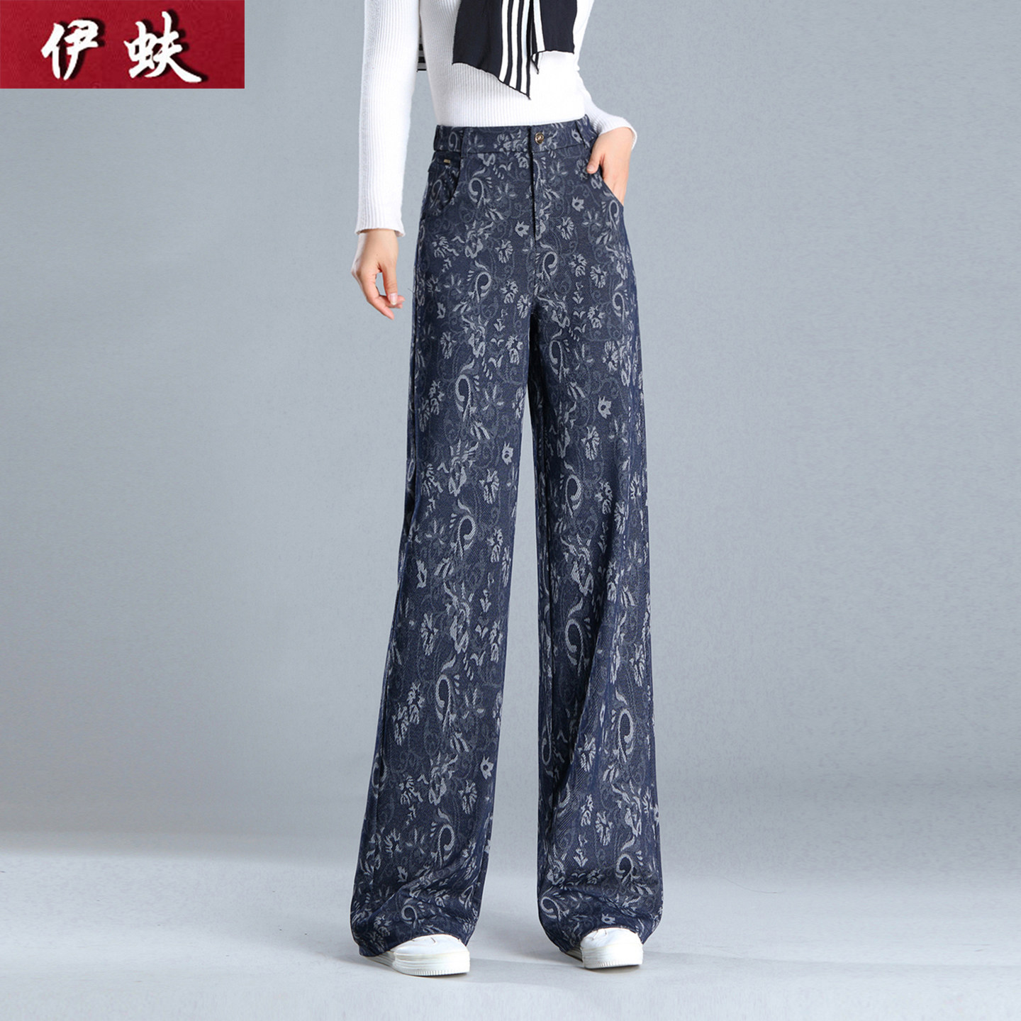春夏提花阔腿长裤女复古花纹高腰显瘦垂感裤宽松百搭时尚休闲女裤