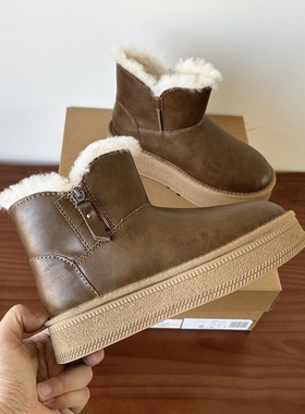 河南桑坡村羊皮毛一体真皮羊毛光面防水拉链厚底雪地靴女冬季短筒