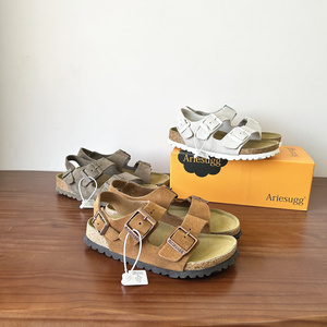 勃肯鞋磨砂牛皮真皮时装凉鞋女夏季皮带扣平底鞋休闲沙滩鞋博肯鞋