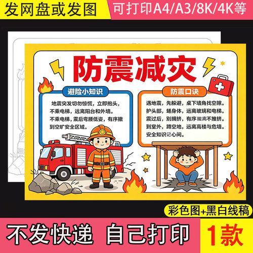 防震减灾科普手抄报模板电子版珍爱生命救灾防灾安全教育绘画小报