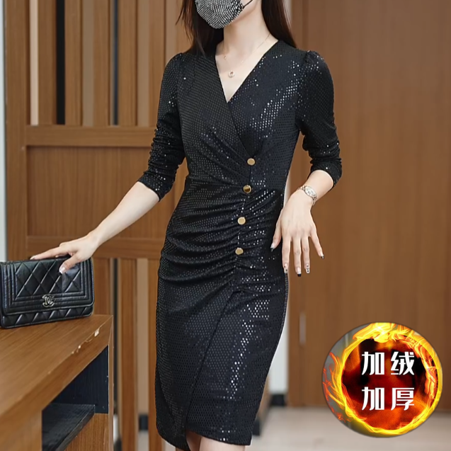 轻奢高级感气质女人味连衣裙时尚名媛秋冬新款打底包臀裙