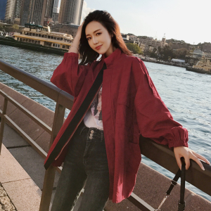 现货  2021春秋酒红色短外套风衣女  8521A-6730-P105 控158图片