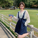 现货2023夏韩版宽松减龄牛仔背带裤短裤X361-P85-控148，女装牛仔裤，浙宝256