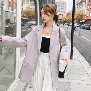 炸街紫色皮衣小西装外套女春秋韩版气质高级设计感气质御姐风西服