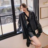 咖色复古PU皮西装外套2025新款女春美拉德复古酷飒高级感西服上衣，女装皮衣，浙宝256