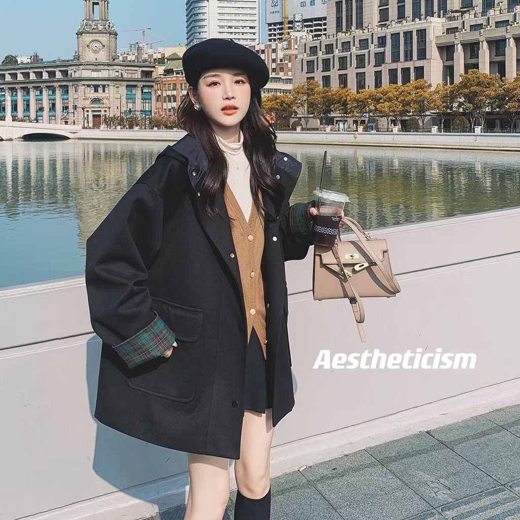 已现货2025冬新款短款连帽毛呢外套大衣D703-P160-控248，女装毛呢外套，浙宝256