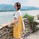 现货2023夏新款拼色背带裤棉短裤宽松X379-P105-控158，女装休闲裤，浙宝256