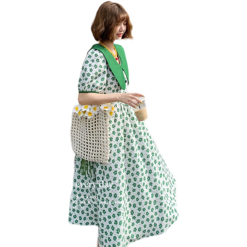 碎花连衣裙女夏娃娃领高级感法式宽松显瘦甜美初恋小个子裙子小众,女装连衣裙,浙宝256