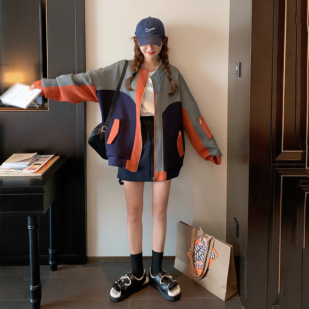 美式复古撞色棒球服外套女小个子2025春装新款高级感炸街夹克上衣，女装短外套，浙宝256