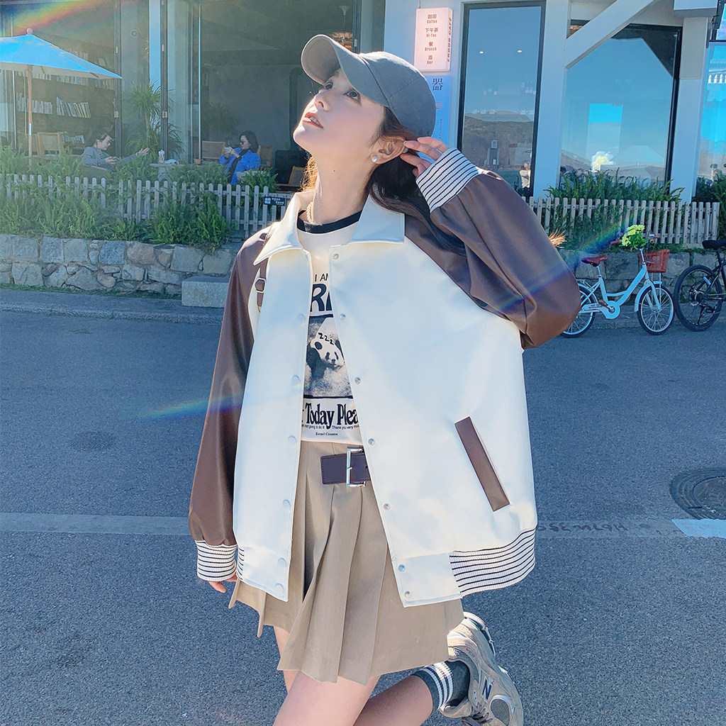 学院风减龄棒球服外套女2025春秋季新款韩版港风炸街撞色夹克上衣,女装短外套,浙宝256