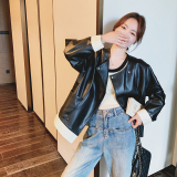【档口现货】2023秋新款短款外套配色夹克皮衣Q588-P125-控178，女装皮衣，浙宝256